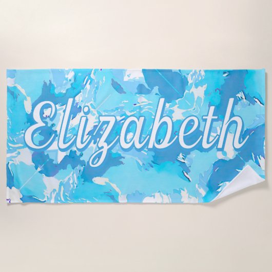 Lichtblauw en Wit Abstract Naam toevoegen Strandlaken (Voorkant)