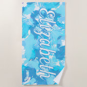 Lichtblauw en Wit Abstract Naam toevoegen Strandlaken (Voorkant)