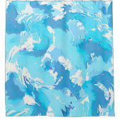 Lichtblauw en Wit Abstract penseelstreken Douchegordijn (Voorkant)