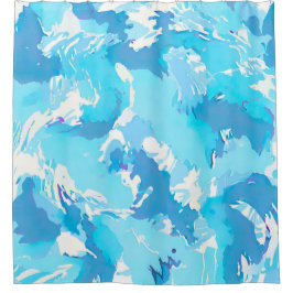 Lichtblauw en Wit Abstract penseelstreken Douchegordijn