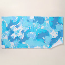 Lichtblauw en Wit Abstract penseelstreken Strandlaken