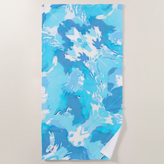 Lichtblauw en Wit Abstract penseelstreken Strandlaken (Voorkant)