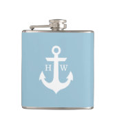 Lichtblauw en wit anker monogram heupfles (Voorkant)