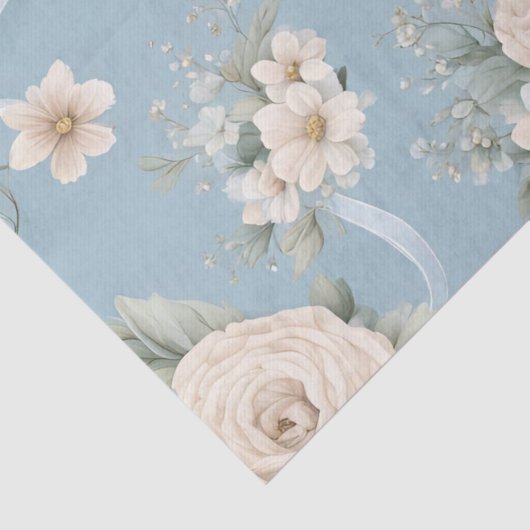 Lichtblauw en wit Bloemen en Bogen Tissuepapier (Detail)