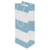 Lichtblauw en wit brede streep met monogram wijn cadeautas (Achterkant Gekanteld)