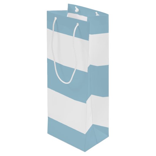 Lichtblauw en wit brede streep met monogram wijn cadeautas (Achterkant Gekanteld)