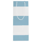 Lichtblauw en wit brede streep met monogram wijn cadeautas (Achterkant)