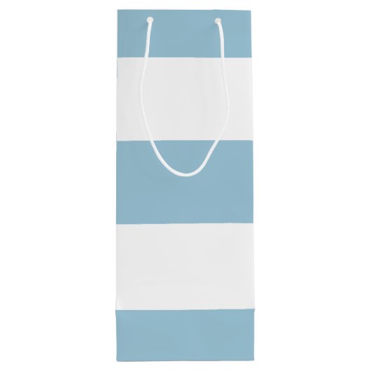 Lichtblauw en wit brede streep met monogram wijn cadeautas (Achterkant)