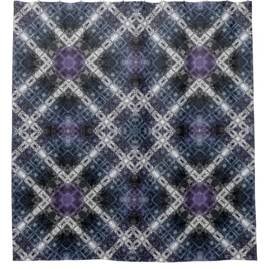 Lichtblauw en wit geometrisch rooster douchegordijn (Voorkant)