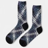 Lichtblauw en wit geometrisch rooster sokken (Links)