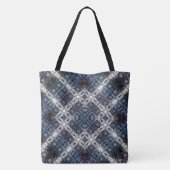 Lichtblauw en wit geometrisch rooster tote bag (Achterkant)