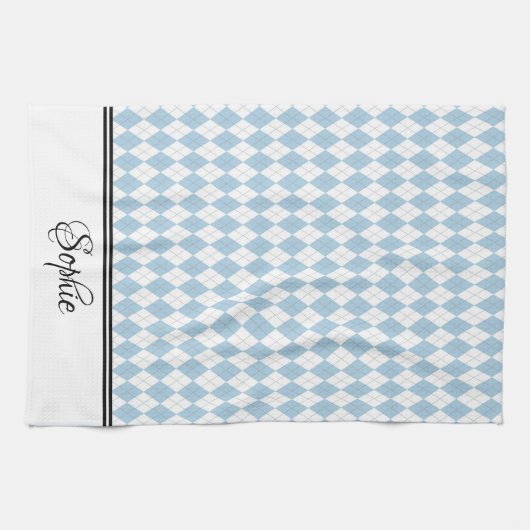 Lichtblauw en wit gepersonaliseerd theedoek (Horizontaal)