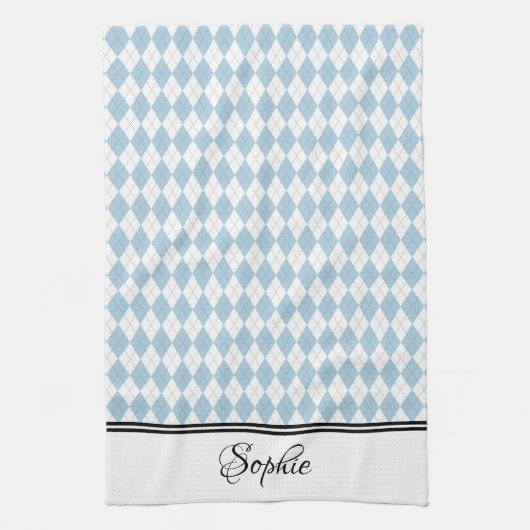 Lichtblauw en wit gepersonaliseerd theedoek (Verticaal)