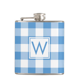 Lichtblauw en wit geplakt patroon met monogram heupfles