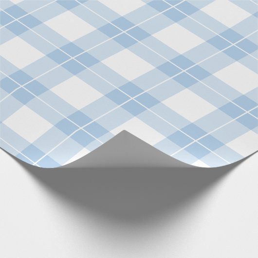 Lichtblauw en wit geruite patroon cadeaupapier (Hoek)