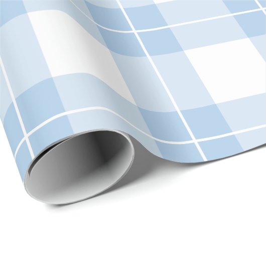 Lichtblauw en wit geruite patroon cadeaupapier (Rol Hoek)