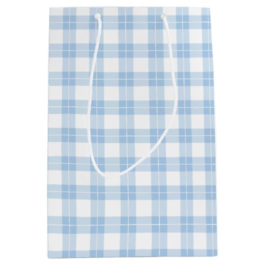 Lichtblauw en wit geruite patroon medium cadeauzakje (Voorkant)