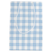 Lichtblauw en wit geruite patroon medium cadeauzakje (Achterkant)