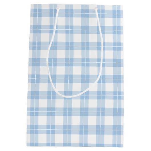 Lichtblauw en wit geruite patroon medium cadeauzakje (Achterkant)