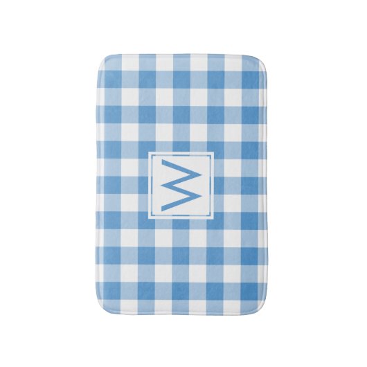 Lichtblauw en Wit Gingham Patroon met Monogram Badmat (Voorkant Verticaal)