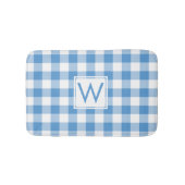 Lichtblauw en Wit Gingham Patroon met Monogram Badmat (Voorkant)
