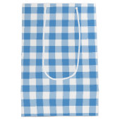 Lichtblauw en wit Gingham Plaid Gift Bag Medium Cadeauzakje (Achterkant)