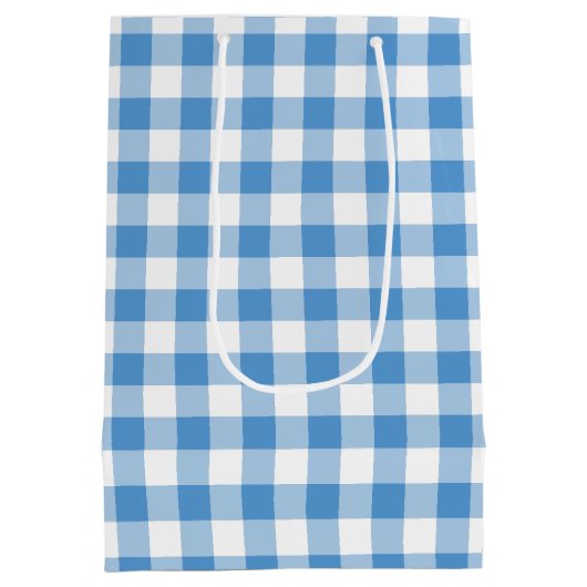 Lichtblauw en wit Gingham Plaid Gift Bag Medium Cadeauzakje (Achterkant)