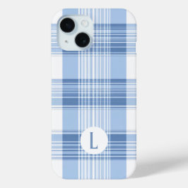 Lichtblauw en wit klassiek geruit telefoonhoesje iPhone 15 case