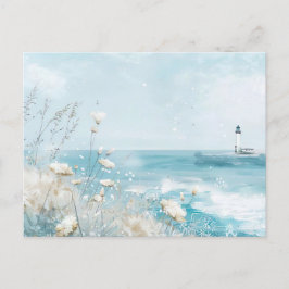 Lichtblauw en wit kustlandschap briefkaart