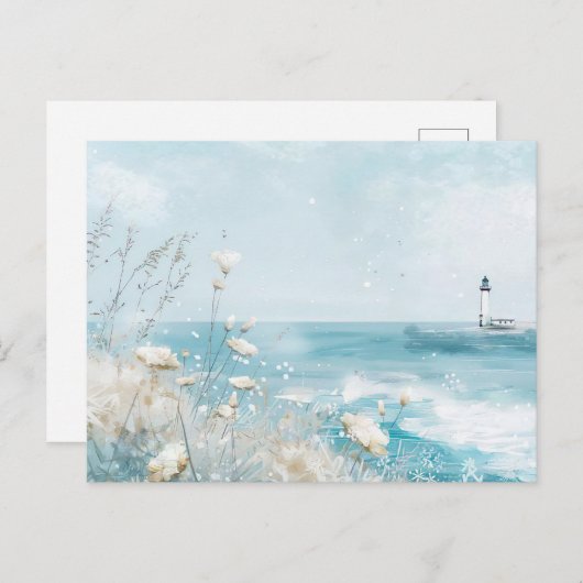 Lichtblauw en wit kustlandschap briefkaart (Voorkant / Achterkant)