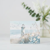 Lichtblauw en wit kustlandschap briefkaart (Staand voorkant)