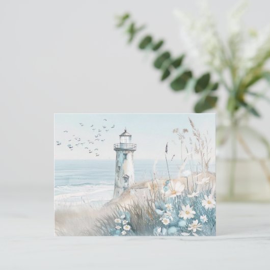 Lichtblauw en wit kustlandschap briefkaart (Staand voorkant)