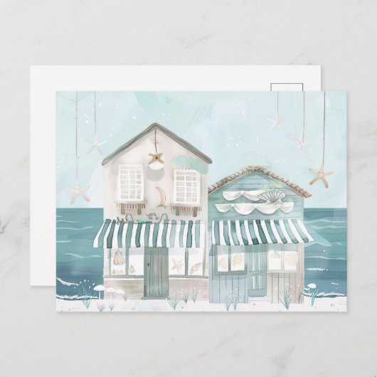 Lichtblauw en wit kustlandschap briefkaart (Voorkant / Achterkant)