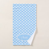 Lichtblauw en wit polka dot gepersonaliseerde hand bad handdoek (Handdoek)