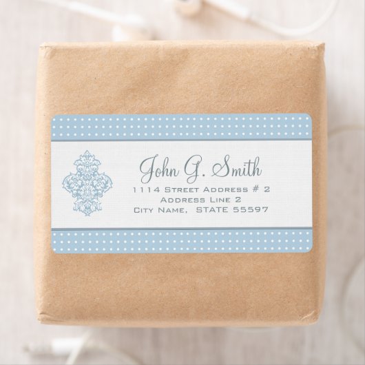 Lichtblauw en wit polka-dot patroonpatroon Sjabloo Etiket (Insitu)