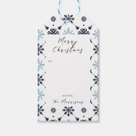 Lichtblauw en Wit Sneeuwvlok Custom Cadeaulabel (Voorkant)