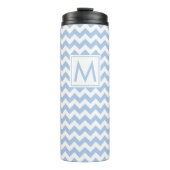 Lichtblauw en witte Chevron Stripes met monogram Thermosbeker (Voorkant)