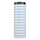 Lichtblauw en witte Chevron Stripes met monogram Thermosbeker (Achterkant)