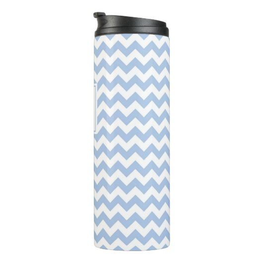 Lichtblauw en witte Chevron Stripes met monogram Thermosbeker (Geroteerd rechts)