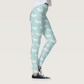 Lichtblauw en witte Dachshund-afdrukLeggings Leggings (Rechts)