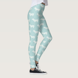 Lichtblauw en witte Dachshund-afdrukLeggings Leggings