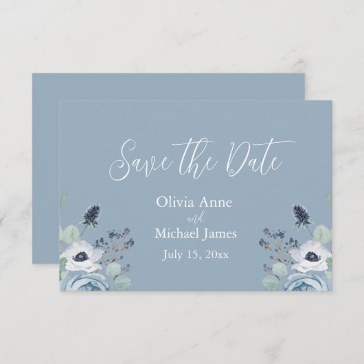 Lichtblauw en witte Floral sparen de Datum Save The Date (Voorkant / Achterkant)