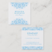 Lichtblauw en witte florale mandala vierkante visitekaartje (Voorkant / Achterkant)