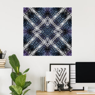 Lichtblauw en Witte Geometrische Rooster Poster