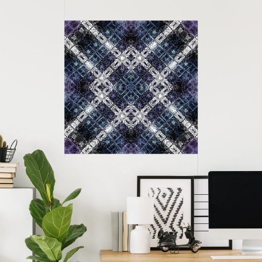 Lichtblauw en Witte Geometrische Rooster Poster (Thuiskantoor)