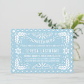 Lichtblauw en witte papel picado Quinceañera Kaart (Staand voorkant)