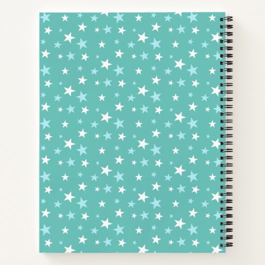 Lichtblauw en witte sterren op Blauwgroen Notitieboek (Achterkant)
