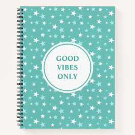 Lichtblauw en witte sterren op Blauwgroen Notitieboek