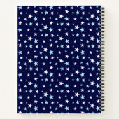 Lichtblauw en witte sterren op Navy Blue Notitieboek (Achterkant)