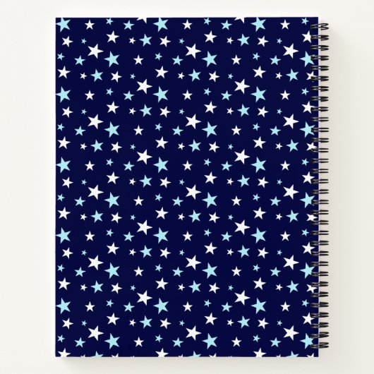 Lichtblauw en witte sterren op Navy Blue Notitieboek (Achterkant)